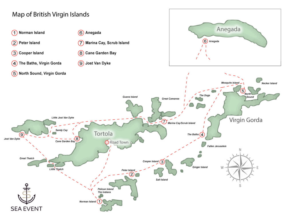 Example itinerary week charter British Virgin Islands